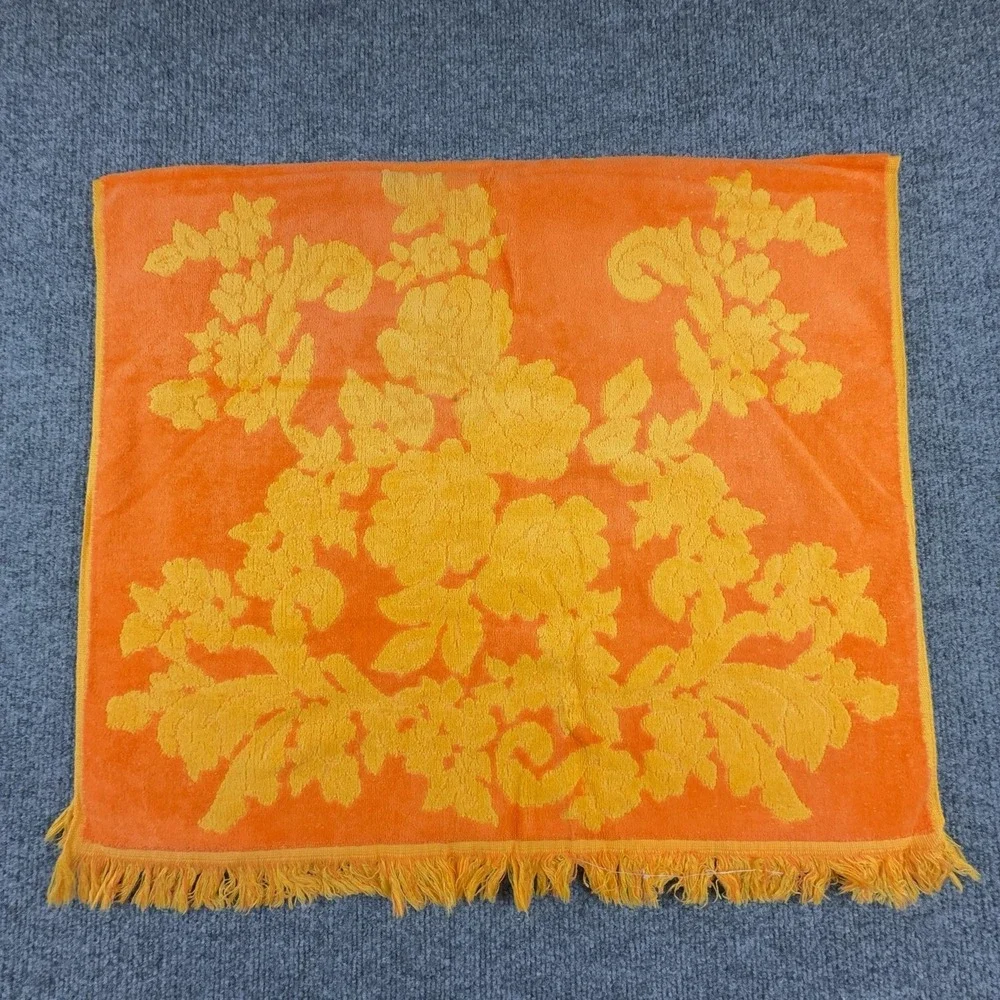 Vintage Cannon Monticello Towel Set Orange Floral 20x30 Cotton USA Washcloth